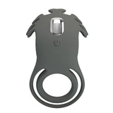 Master ring на Pretty Love – сив силиконов вибриращ пръстен, поглед отпред с бутон за включване и прозрачен отвор за вибриращия модул