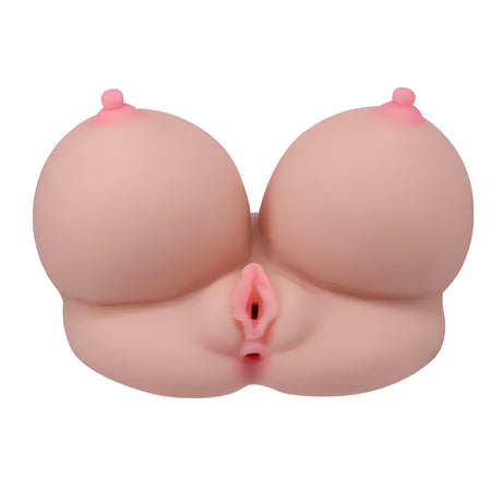 Мастурбатор 2 Sweet Holes в телесен цвят, изглед отпред на реалистичния модел с два входа, на бял фон