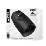 Бяла кутия на Waver от Tardenoche с черния силиконов мастурбатор, USB кабел и надпис за загряване, вибрации и USB зареждане