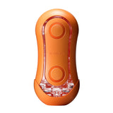 Оранжев мастурбатор TENGA FLIP ORB Sunset Orange, изглед отпред с две кръгли бутона и прозрачен вътрешен корпус