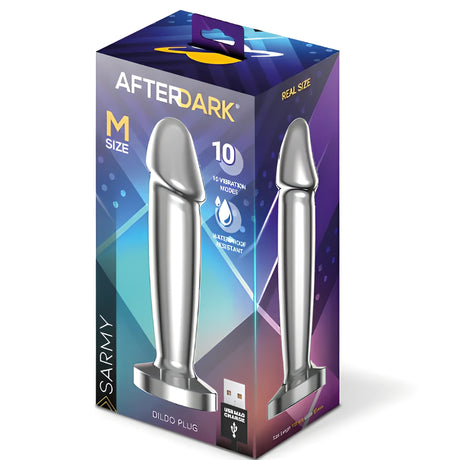 Кутия на Sarmy Dildo Plug размер M на After Dark с метален вибриращ разширител, 10 режима на вибрация и водоустойчивост