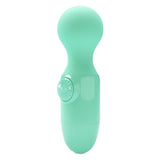 Мини масажор Little Cute Green на Pretty Love в мента, изглед отстрани с кръгло копче за управление на корпуса