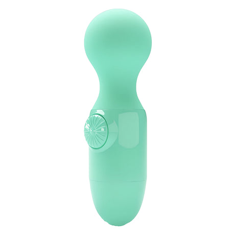Мини масажор Little Cute Green на Pretty Love в мента, изглед отстрани с кръгло копче за управление на корпуса