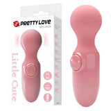 Мини масажор Little Cute Pink на Pretty Love в розово: кутията с надпис Mini stick и самият масажор с кръгъл бутон до нея