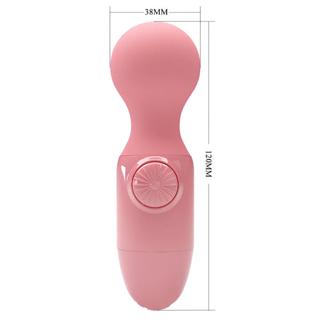 Мини масажор Little Cute Pink в розово с кръгъл бутон на дръжката и размери: височина 120 мм, ширина на главата 38 мм