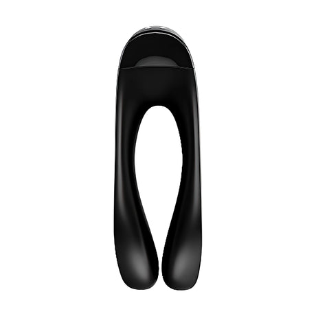 Мини вибратор Satisfyer Candy Cane в черно – изглед отпред на U-образното тяло с два заоблени края и бутон в горната част