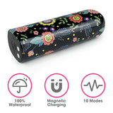 Мини вибратор Diana на Lovetoy с черен корпус и цветни цветя, с иконки: 100% водоустойчив, магнитно зареждане, 10 режима