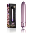 Мини вибратор Touch of Velvet Soft Lilac на Rocks-Off в люляков металик до черната кутия с флорални розови мотиви
