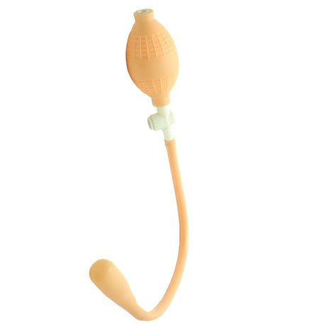 Надуваем анален разширител Simply Anal Balloon на Sevencreations – телесен цвят, с помпичка, бяла клапа и гъвкав маркуч, на бял фон