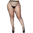 Черен мрежест чорапогащник Leg Avenue Plus Size с висока талия, показан отпред на модел с черни обувки на висок ток