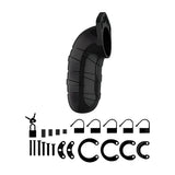 Черна клетка Man Cage 05 с включените в комплекта катинар с ключове, пет пластмасови ключалки, болтове и пръстени в различни размери