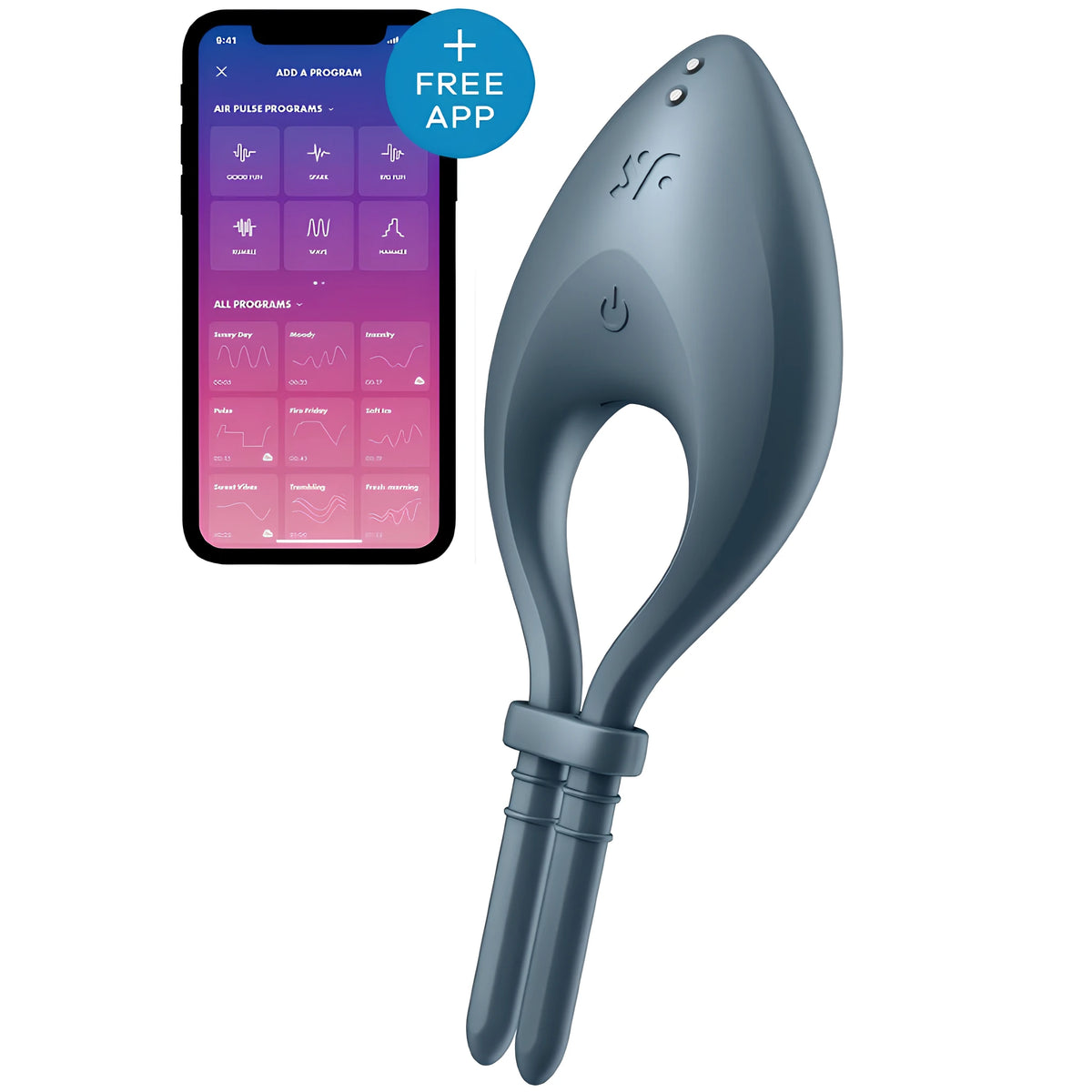 Satisfyer Bullseye в сиво-синьо с адаптивна примка до смартфон с приложение и надпис „+ Free App“