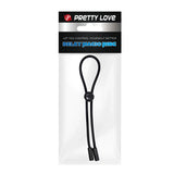 Опаковка на Pretty Love Delay Magic Ring с черна регулируема примка с топче и два накрайника зад прозрачна лицева страна