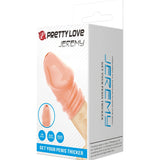 Кутия на Pretty Love Jeremy в три четвърти изглед: надпис «Get your penis thicker», малък кръгъл детайл и иконки за TPR материал