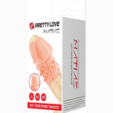 Кутия на удължител Pretty Love Matias с телесен силиконов ръкав и текстури, червен надпис и знаци за TPR материал