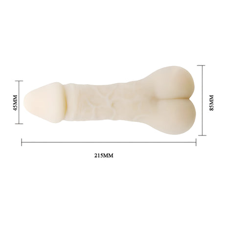 Размери на Bigger Man на Baile: дължина 215 мм, ширина на главата 45 мм и ширина на задната част 85 мм, бежов силикон