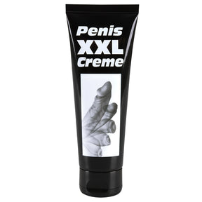 Черна туба Penis XXL Creme на Orion, 200 мл, с бял надпис и черно-бяла графика на бялото поле в долната част, поглед отпред