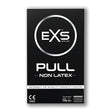 Черна предна опаковка на презервативи без латекс EXS Pull, 3 бр., с лого EXS в кръг и надпис „Probably the world's thinnest condom“
