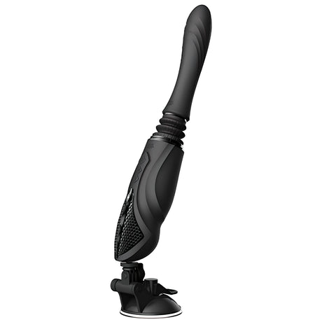 Секс машина Zalo Sesh в цвят Obsidian Black, общ изглед отстрани: черно тяло с удължаваща се част, прикрепено към вендуза