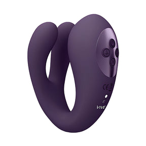 Стимулатор Yoko Purple на Vive в лилав цвят, поглед отстрани с четири бутона за управление и надпис VIVE