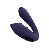 Стимулатор Yuki Purple на Vive в лилав цвят, видян отстрани – извит силиконов корпус с три бутона за управление