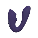 Стимулатор Yuki Purple на Vive в лилав цвят, изглед отстрани с извита U-образна форма и три бутона на корпуса