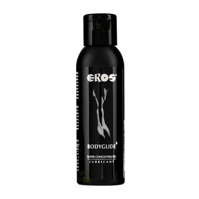 Черна бутилка Eros Bodyglide 50 мл с капаче, отпред с надпис Super Concentrated Lubricant и бяла графика на силует