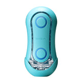 TENGA FLIP ORB Ocean Blue отпред: светлосиньо тяло с два кръгли синьо-сини елемента, надпис TENGA и прозрачна вътрешна част