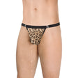 Мъжки прозрачни слипове Thong 4528 на SOFT LINE с леопардов принт и черен ластик с метални закопчалки, на модел отпред