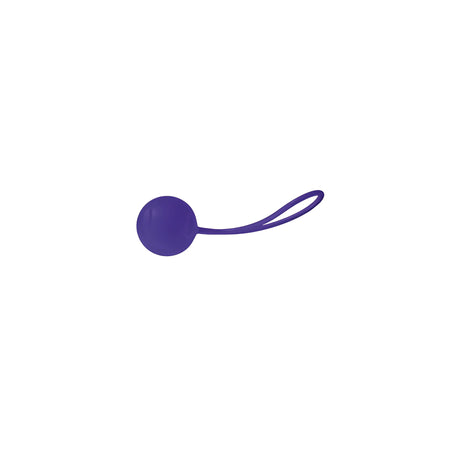 Лилаво силиконово топче Joyballs Trend с гъвкава примка за изваждане, показано отстрани на бял фон