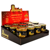 Дисплей кутия с 12 буркана Diblong Ginseng Macun по 43 гр, с червен рекламен панел с надпис "72 саат етkили" и билкова паста с женшен