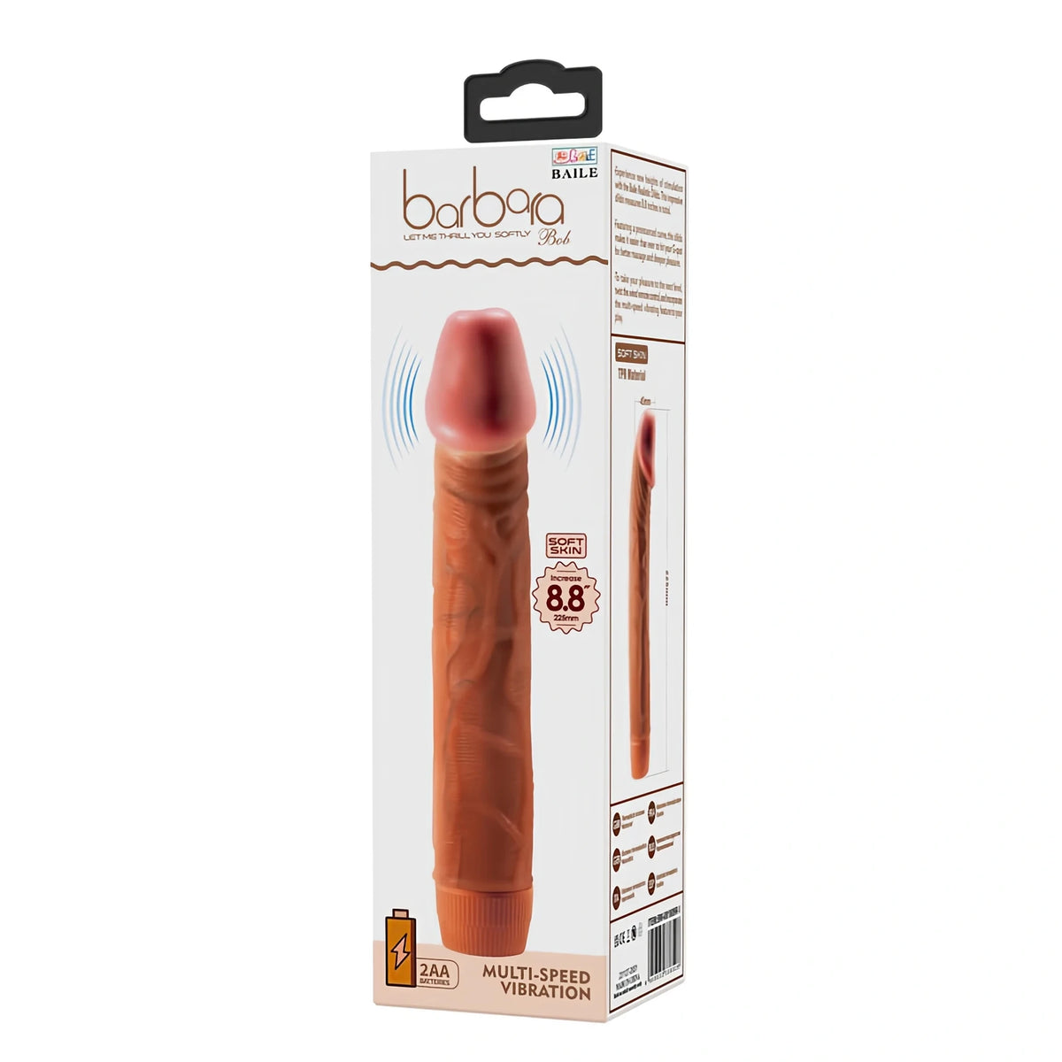 Кутия на вибратор Bob 22 см Brown с надписи Barbara, Baile, Soft Skin, 8.8 инча, 2 AA батерии и Multi-speed vibration