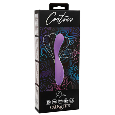 Черна кутия на вибратор Contour Demi на CalExotics с лилав гъвкав вибратор и цветни контурни шарки на лицевата страна