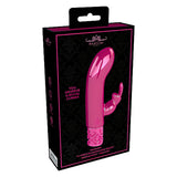 Черна кутия на вибратор Dazzling от серията Royal Gems с розов вибратор и надпис „10 speed rechargeable bullet, waterproof, silicone“