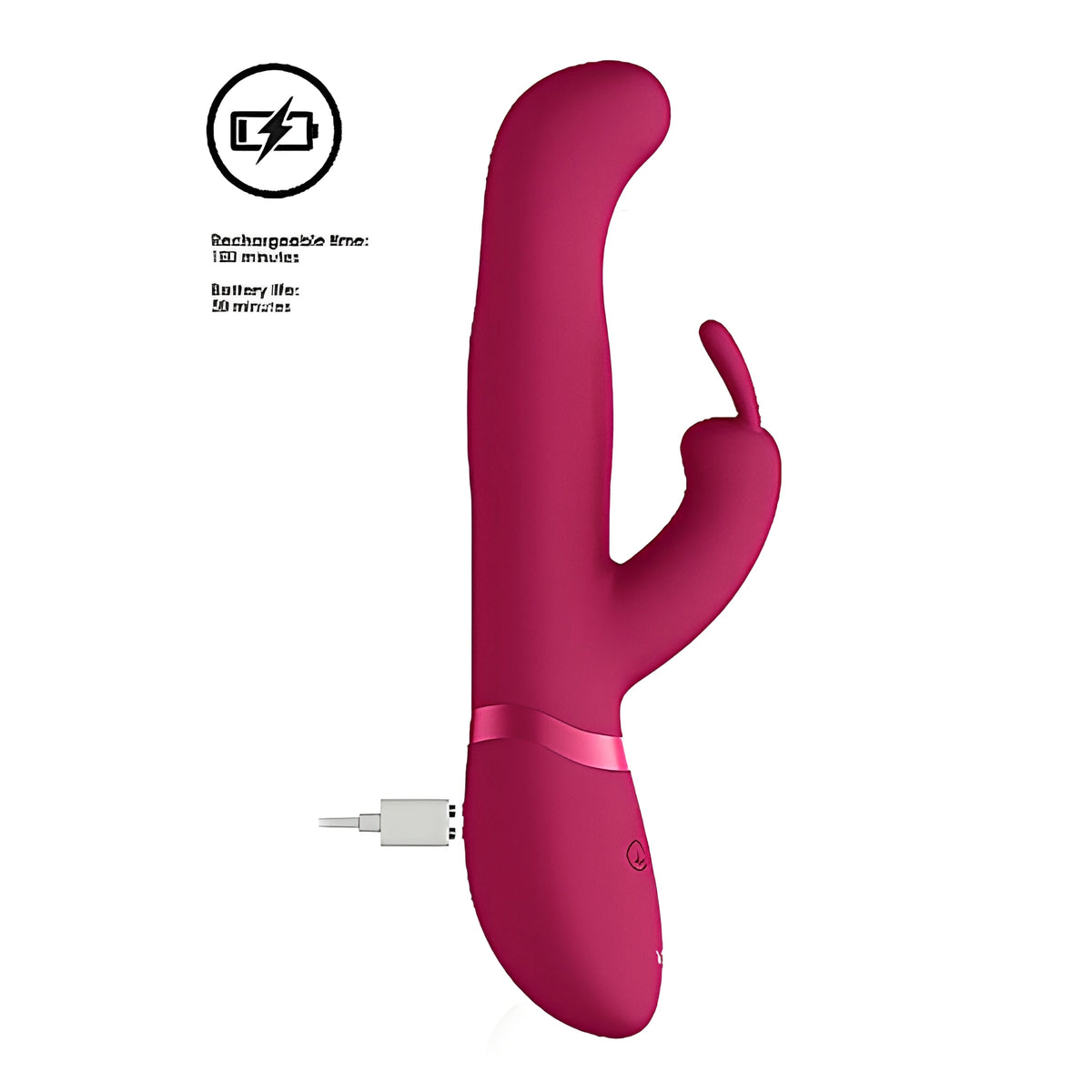 Вибратор Izara в розово с магнитен USB кабел за зареждане и икона на батерия: време за зареждане и работа с батерия