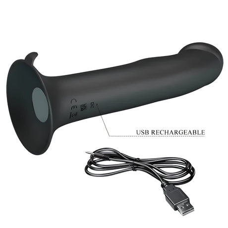 Вибратор Murray с вендуза в черно, до него USB кабел за зареждане и надпис USB Rechargeable