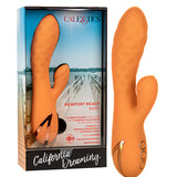 Вибратор Newport Beach Babe в оранжев цвят до кутията си от серията California Dreaming на CalExotics с морски пейзаж и дървен кей