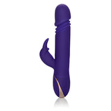 Вибратор Thrusting Rabbit Signature на California Exotic в лилав цвят, поглед отпред с малко рамо отстрани и златиста вложка на дръжката