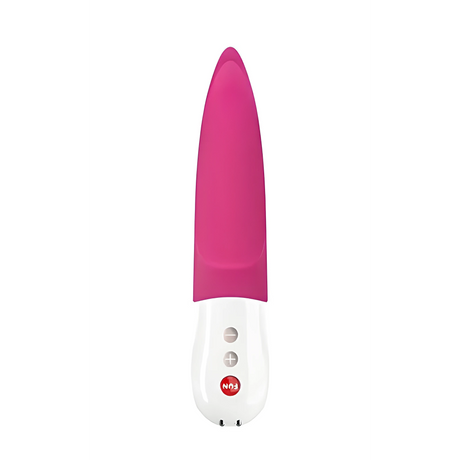 Вибратор Volta G5 на Fun Factory в розово със заострен силиконов връх и бяла дръжка с бутони минус, плюс и лого FUN