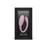 Черна кутия на LELO TIANI Twist с розов вибратор за двойки зад прозорец и надпис Dual-Action Couples' Massager, изглед отпред