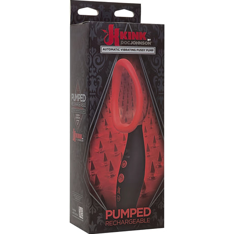 Черно-червена кутия на вибрираща помпа KINK Pumped Rechargeable на Doc Johnson с червен силиконов накрайник и черно тяло