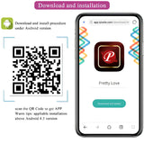 Инфографика за виброяйце Doreen: QR код и телефон с приложение Pretty Love за изтегляне и инсталиране на Android 4.3 или по-нов