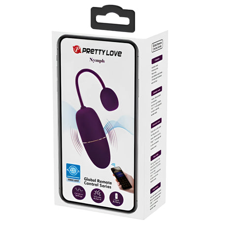 Кутия на виброяйце Nymph на Pretty Love с лилаво яйце, кабел и дистанционно, серия Global Remote Control и телефон с приложение