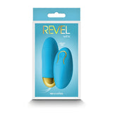 Синя кутия на виброяйце Revel Winx на NS Novelties с изображение на яйцето със златист детайл и овалното дистанционно