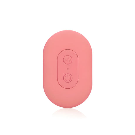 Розово овално дистанционно на виброяйце Ultra Soft Silicone на Shots, с бутон за режими и бутон за включване, отпред