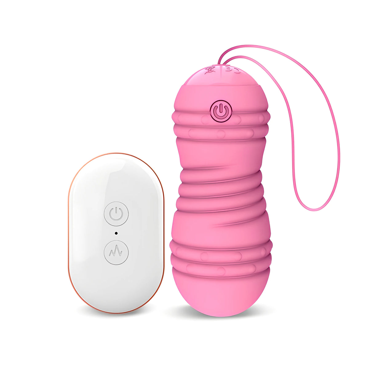 Виброяйце Hiibo Vibrating and Rotating в розово с релефна повърхност, шнур и бяло дистанционно с два бутона до него