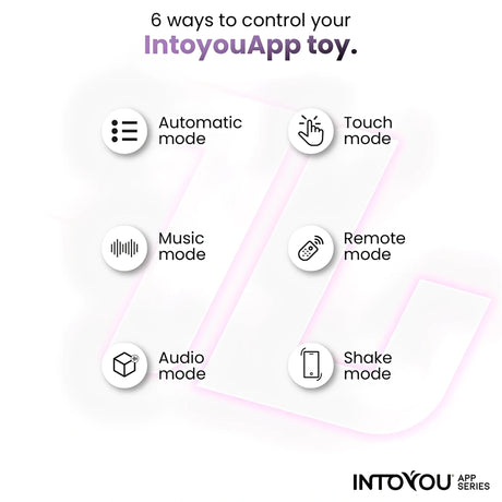Инфографика на Intoyou app series: 6 начина за управление през приложението – автоматичен, докосване, музика, дистанционен, аудио и разклащане