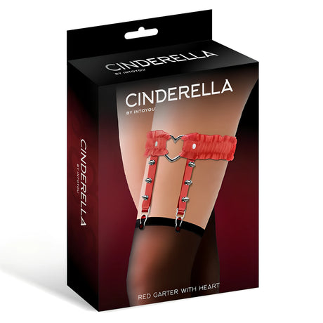 Черна кутия на жартиер Cinderella by IntoYou с червен жартиер със сърце и шипове на бедро с черен чорап