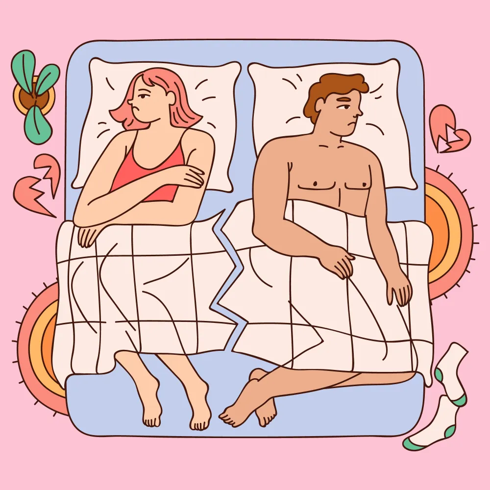 Замислена жена, символизираща необходимостта от внимание към физическия дискомфорт и болка по време на интимност.